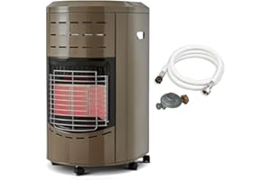 FAVEX - Chauffage d'appoint gaz Calgary Taupe - Prêt à l'emploi livré avec Tuyau et détendeur - Intérieur - Brûleur céramique Infrarouge - 3 Puissances de Chauffe - Jusqu'à 40 m², Acier