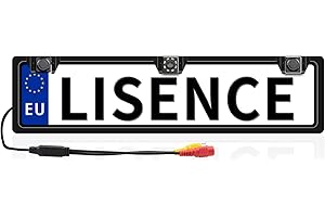 CUQI Porta Targa con Telecamera Posteriore con 2 Sensori di Parcheggio + Indicatore di Distanza a LED, Telecamera Posteriore a 8 Luci, Grandangolo a 170°, Impermeabile IP67