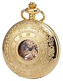 KS Taschenuhr mit Kette Herren Gold Mechanisch Skelett Analog Vintage Geschenkbox KSP045