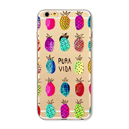 MUTOUREN iPhone 6 6S TPU Silikon Transparent Hülle Schutzhülle Crystal Case Durchsichtig Ultradünne Weich Gel Hinten Rückdeckel Kratzfeste Etui Bumper-Fruit Bunt Ananas Pure Vida