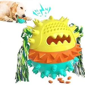 Hallwayee?Dog Chew Toys Dog Food Dispensing Ball Toy Tooth Brush Ball Squeaky Molar Ball Water Floating Ball Toys Indoor & Outdoor Interactive Ball Toys for Medium & Large Dogs (Lake Blue)