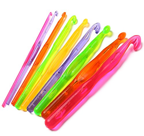 Luxbon 9 Stück Häkelnadel Nadelset Crochet Hooks Stricknadeln aus bunt Acryl verschiedene Farben Größen 3mm – 12mm - 3