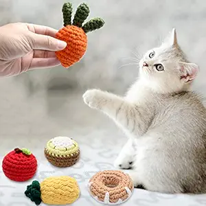 Legendog 5 PCS Catnip Toys, Cartoon Handmade Wool Doughnut Fruits and Carrot Cat Chew Toys, Cute Cat Toys with Catnip for Indoor Cats, Durable Cat Ball Toys Set with Box