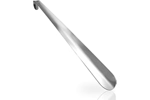 laeeyin Shoe Horn Metal Long 42 cm, Shoe Horn Long Metal with Hanging Hole Ergonomic Shape for Men, Women, Children, Seniors, Silver