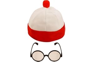 labreeze Knitted Red White Hat with Wizard Glasses School Girl Book Week Fancy Dress Set