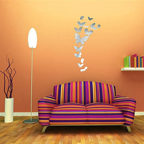 Yongse 14pcs Schmetterlings Spiegel Wand Aufkleber Spiegel Art Abziehbild Innendekoration - 4