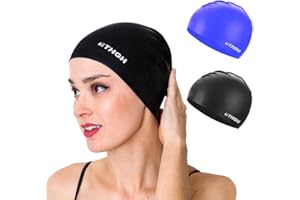 MTHGH [2 pièces] Bonnet de Bain pour Femmes et Hommes, Bonnet de Natation en Classique Silicone Unisexe, Bonnets Piscine pour Cheveux Longs