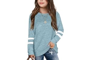 Haloumoning Girls Shirts Casual Long Sleeve Crewneck Loose Striped Sweatshirts Pullover Tops