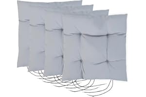 Gardenista Garden Chair Seat Cushion with Ties | Slip Free Hypoallergenic Tufted Pad | Water Resistant Thick Quality | Great for Indoors & Outdoors | Secure Ties (4 Piece, Grey)