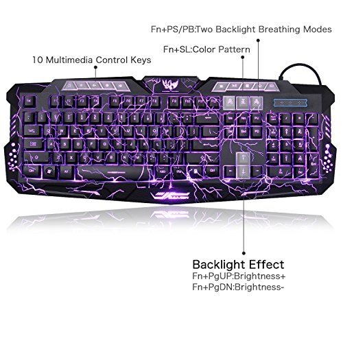 Gaming Tastatur und Maus Set with Gaming Headset, MFTEK Gaming Tastaturen (US Layout, 3 Farben, USB) + Gaming Mouse (4 Farben, USB) + Gaming Headphone Kopfhörer + Professional Gaming Mousepad für PC Gamer - 3