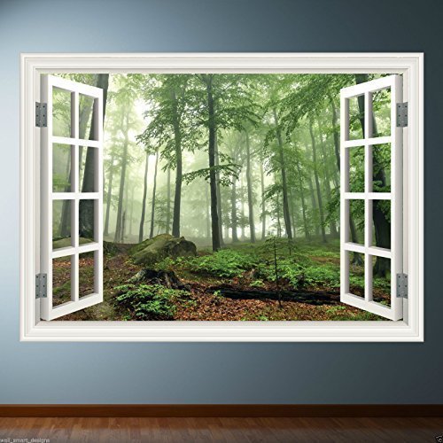 Wall Smart Designs Ventana Marco Completo Color Bosque Adhesivo Decorativo para Pared Adhesivo Transferencia diseño gráfico wsd4