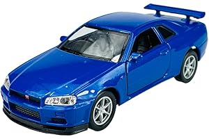 DROMADER Welly Nissan Skyline R34 GT-R niebieski 1998-2002 1/34-1/39 metalowy model samochodu Die Cast nowy w skrzynce