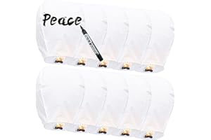 ISAGAX 10 Packs Chinese Lantern White, Floating Sky Lanterns, Biodegradable Memorial Fire Resistant Paper Wishing Lanterns to Release in Sky for Parties and Festivals, Flying Fire Lanterns