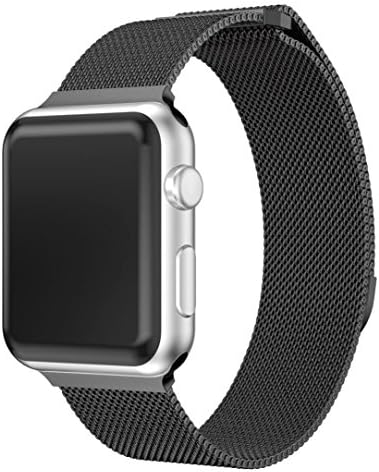 Amoyl Milanese Watch Straps, Stainless Steel Watch Bracelets Mesh Loop with Magnetic Closure and Metal Lugs for Apple Watch Series 3 42mm/38mm (42mm Milanese Watch Strap, Black)