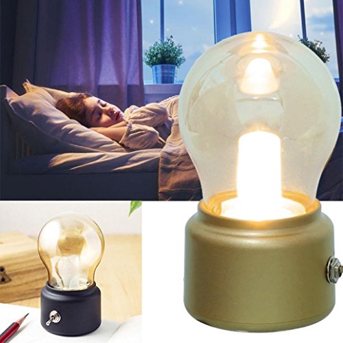 sunnymi USB Wiederaufladbare Nachtlicht/Weiche Beleuchtung/Vergoldeter Glasschirm/Kid Bedside LED Retro Glühbirne (Gold)