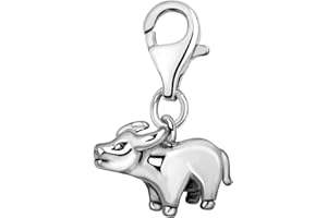 Quiges Charm Pendentif Breloque avec Fermoir Femme Plaqué Argent Signe du Zodiaque Taureau 3D