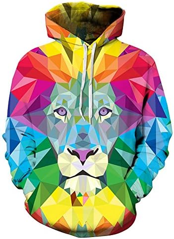Sfit Unisex Lion Printing Drawstring Casual Hoodies Pullover Sweater