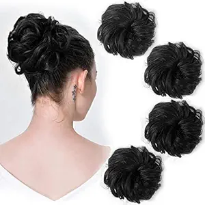 Sanas Messy Bun 4Pc Bun Hair Accessories Extension Hair For Women Artificial Hair Bun For Women Rubber Bands For Women False Hair Messy Bun Scrunchie Hair Scrunchies For Women Bun (Black)