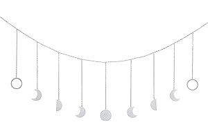 ‎OCIOLI OCIOLI Moon Phase Garland with Chains Boho Hanging Ornaments Moon Hanging Art Room Decoration for Wedding Home Office Nursery Dorm Room (Silver Moon)