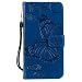 Produktbild DENDICO Galaxy A5 2016 Hülle, PU Leder Handyhülle mit Standfunktion und Kartenfach, Schmetterling Muster Magnetverschluss Flip Brieftasche Etui TPU Schutzhülle für Samsung Galaxy A5 2016 - Bleu