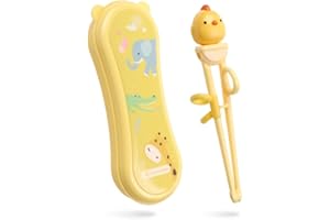 KOSTOO Baguettes d'entraînement pour Enfants avec Poussin Facile à Utiliser pour Apprendre les Enfants débutants, Conception de Boucle Anti-dislocation Boîte Portable Incluse, jaune