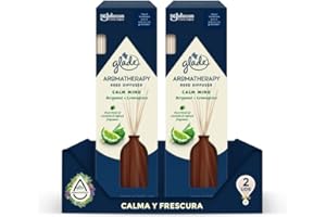 Glade Aromatherapy Varillas fragancia Calm Mind [Bergamot & Lemongrass], Líquido con Aceites Esenciales, 16 varillas de ratán, más de 90 días de duración. Pack de 2