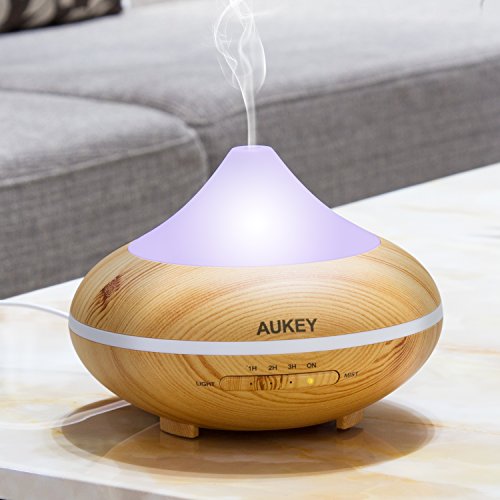 AUKEY Aroma Diffuser 200ML mit 7 Farben Luftbefeuchter mit kühlem Nebel und Automatische Timerfunktion, Holz-Basis für Büro / Schlafzimmer / Wohnzimmer / Arbeitszimmer / Yoga Spa - 6
