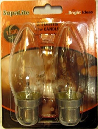 SupaLite Rough Service Bc Candle Clear Bulb Pack 2 25W