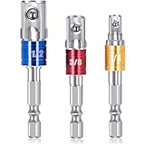 Impact Grade Socket Adapter/Extension Set, Turns Power Drill Into High Speed Nut Driver, [3 in a Pack] 1/4", 3/8", and 1/2" D