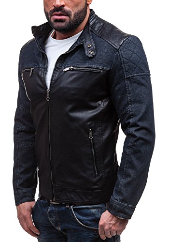 BOLF Herrenjacke Kunstleder Sweatjacke EXTREME EX310 Schwarz-Dunkelblau XXL [4D4]