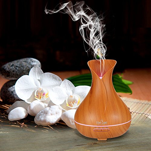 TOMSHINE 400ml Aroma Diffusor Luftbefeuchter Humidifier Holzmaserung mit 7 Lichtfarbe Niedrigwasserschutz für Aromatherapie Wohnzimmer - 9