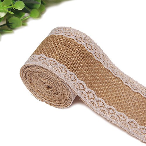 G5Plus - Cinta de arpillera natural con ribete de encaje, diseño vin