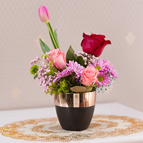 Blumentopf schwarz Pflanztopf Übertopf Keramik Kupferlackierung (Dekoobjekt) (Ø14 cm * H 13,5cm (Innen: Ø12,3cm * H13cm)) - 6
