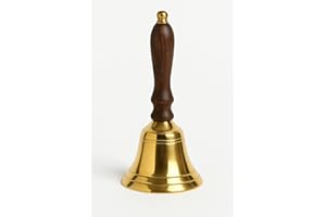 Chabrias Ltd 3.5" Traditional Medium Brass School Hand Bell with Wooden Handle – Clear Loud Ring for School, Dinner, Reception, Library, Last Orders & Festive Use