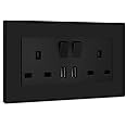 BSEED Double Switched Sockets with 2 USB A Charging Ports, UK Standard Electric Power Sockets with Glass Panel, 2 Gang 13A Wall Socket, Black