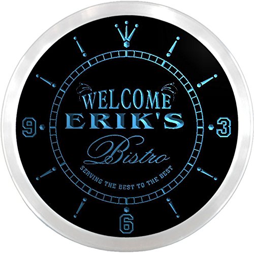 ncpt0231-b ERIK'S Bistro Welcome Kitchen Beer Bar LED Neon Sign Wall Clock