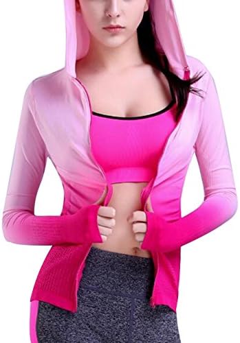 ZFANG Sports Jacket Running Jackets Yoga Top Hoodie Zipper Gradient Sweatshirt , rose red , m