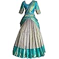 RENVAANI FASHION Women's Indian Traditional Unstitched Kanjivaram Silk Pure Zari Lehenga Choli Along With Dupatta Attach With Unstitch Blouse Piece, Half Saree (HALF SAREE HT039 OW RAMA PAAN)