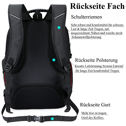 Laptop Rucksack 18,4 Zoll , SOCKO Wasserdichte Nylon Schulrucksack strapazierfähig Reisetasche Hiking Knapsack College Studenten Tagesrucksack mit Schulterreimen für 18-18,4 Zoll Laptop Notebook Computer (Schwarz) - 5
