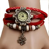 Ruikey Wickelarmband Armbanduhr damen Lederarmband rot