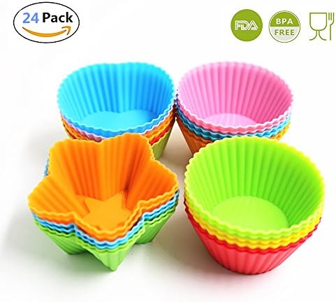 Silicone Baking Cups, Set of 24 Reusable BPA Free Nonstick Cupcake Liners,3 Shapes 6 Colors Food Grade Muffin Molds With High Heat Resistance For Cupcakes, Muffins, Gelatin and Frozen Desserts