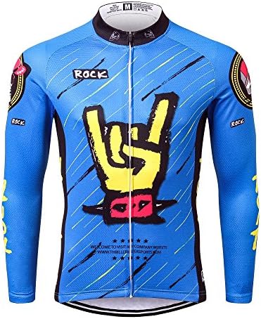 Thriller Rider Sports® Mens Rock Music Blue Outdoor Sports MTB Long Sleeve Cycling Jersey 4X-Large