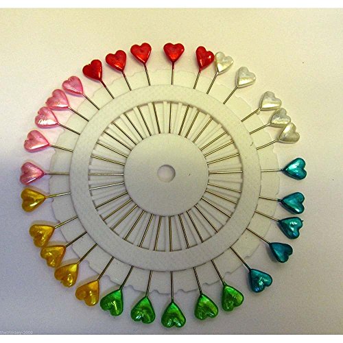 Extralange Stecknadeln mit Kopf aus Kunststoff, verschiedene Farben, Herzen