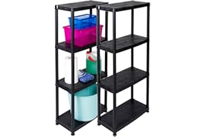 ‎KREHER Kreher Spar-Set 2 Stück Kunststoffregal, Haushaltsregal, Schwarz, 4 Böden, max. 100 kg Traglast pro Regal. 61 x 30.5 x 130 H cm. TÜV Rheinland.