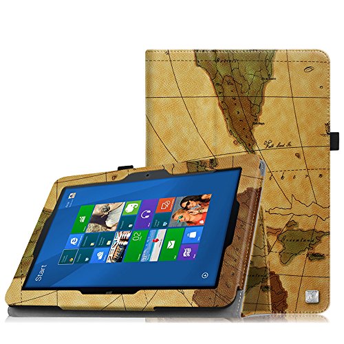 MEDION LIFETAB S10321 / Odys Notos Plus 3G Hülle Case - Fintie Slim Fit Folio Kunstleder Schutzhülle Cover Tasche mit Ständerfunktion und Stylus-Halterung für MEDION LIFETAB S10321 (MD 98687) / Odys Notos plus 3G 25,7 cm (10,1 Zoll) Tablet-PC, Landkarte Braun