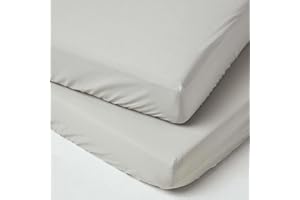 HOMESCAPES Szare prześcieradło z gumką 60 x 120 cm, 2-pak, 100% egipska bawełna, perkal, miękkie, hipoalergiczne, elastyczne, oddychające, łatwe w pielęgnacji