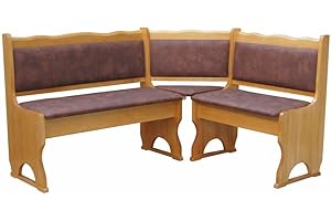 k koma Imbottitura Panca angolare in legno di pino, colore Alder con imbottitura, in legno massello – Nuova pelle ecologica marrone (100 x 120)