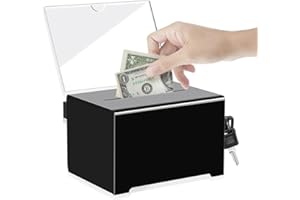 FENYW Spendenbox Abschließbar, Acrylspendenbox mit Schlüssel, Acryl Wahlurne Kummerkasten Spendenbox Losbox Durchsichtig Vorschlagsbox für Abstimmungen, Gewinnspiele, Wettbewerbe Spenden (Schwarz)