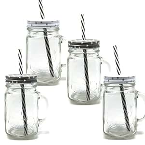 BADA BING 4er Set Trinkglas Stern grau weiß mit Deckel