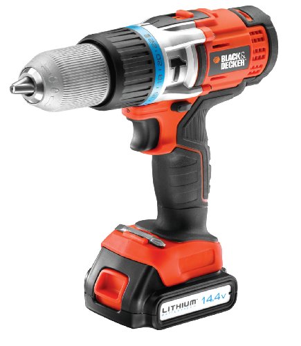 Black + Decker 14,4V Li-Ionen Akku-Schlagbohrschrauber, 2. Akku, LED-Arbeitsleuchte, Planetengetriebe, EGBHP148BK